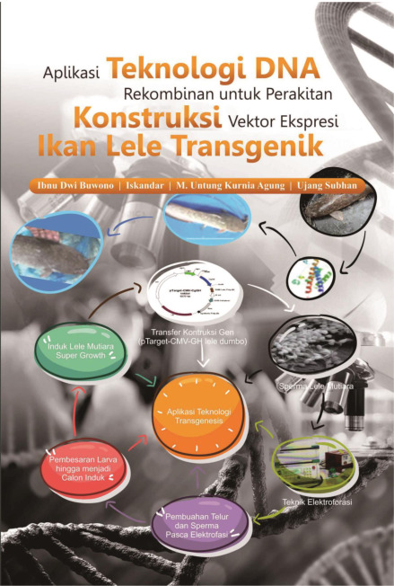 Cover buku Buku Ajar Aplikasi Teknologi DNA Rekombinan untuk Perakitan Konstruksi Vektor Ekspresi Ikan Lele Transgenik